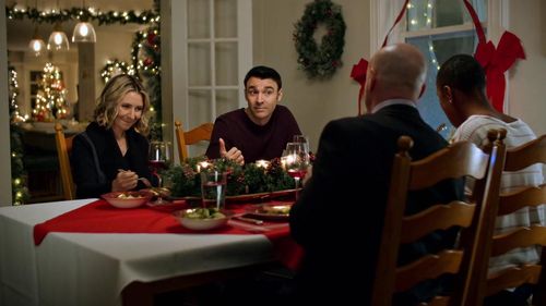 Still of Jon Welch, Beverley Mitchell, Mark Day and Bénédicte Bélizaire in Candy Cane Christmas (2020)