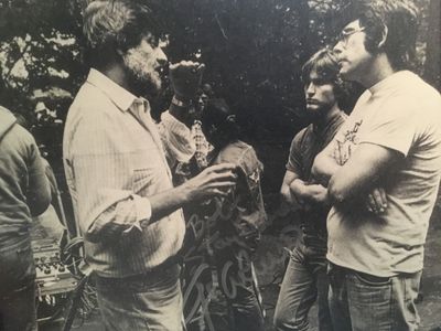 Robert Tinnell on set of Creepshow with George Romero and Stephen King.