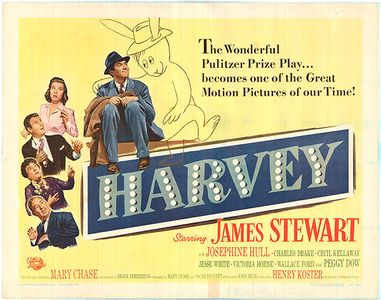 James Stewart, Peggy Dow, Charles Drake, Josephine Hull, Cecil Kellaway, and Harvey in Harvey (1950)