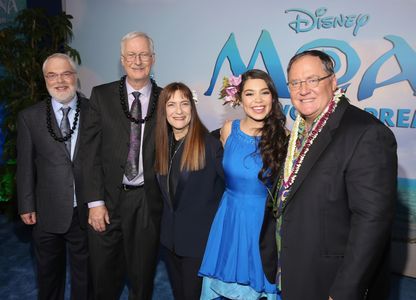 John Lasseter, Ron Clements, John Musker, Osnat Shurer, and Auli'i Cravalho at an event for Moana (2016)