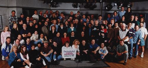 Cast and crew for the 100th episode of SEINFELD.