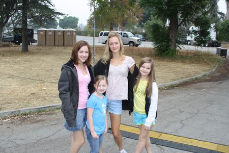 Elizaeth Tripp, Haley Ramm, Kerry Bishe, and Molly Livingston on Red State set