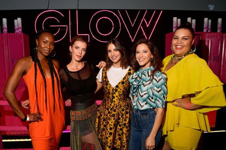 Jackie Tohn, Alison Brie, Sydelle Noel, Betty Gilpin, and Britney Young at an event for GLOW (2017)