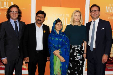 Davis Guggenheim, Malala Yousafzai, and Ziauddin Yousafzai at an event for He Named Me Malala (2015)