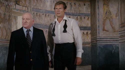 Roger Moore and Bernard Lee in The Spy Who Loved Me (1977)