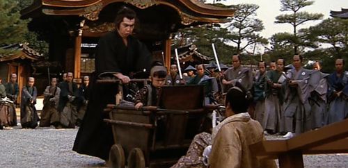 Tomisaburô Wakayama and Akihiro Tomikawa in Lone Wolf and Cub: Baby Cart in Peril (1972)