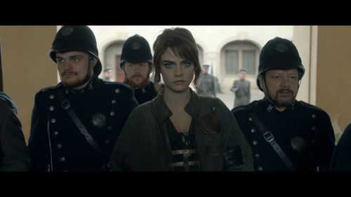 Cara Delevingne, James Beaumont, Ryan Hayes, and Kevin Michael Clarke in Carnival Row (2023).