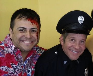 Joaquin Garay III with Steve Guttenberg on the set of 2 Lava 2 Lantula