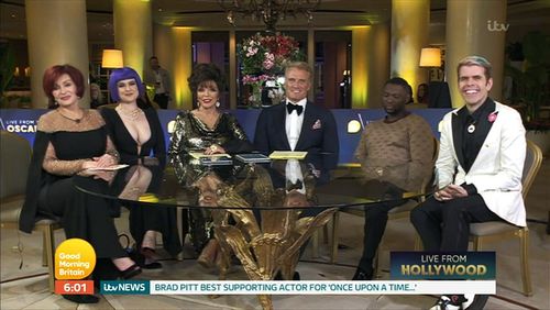 Dolph Lundgren, Joan Collins, Perez Hilton, Sharon Osbourne, Kelly Osbourne, and Rapman in Good Morning Britain: Good Mo