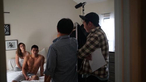 Dia Frampton with Director Andrew Ahn, on set for 