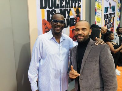 Bentley Kyle Evans and Mike Epps on the red carpet premiere of Dolemite is my name