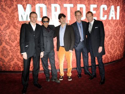 Johnny Depp, Eric Aronson, Paul Bettany, and David Koepp at an event for Mortdecai (2015)