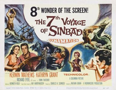 Richard Eyer, Dal McKennon, Kathryn Grant, Enzo Musumeci Greco, and Kerwin Mathews in The 7th Voyage of Sinbad (1958)