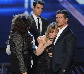 Simon Cowell, Steve Jones, Melanie Amaro, and Drew Ryniewicz in The X Factor (2011)