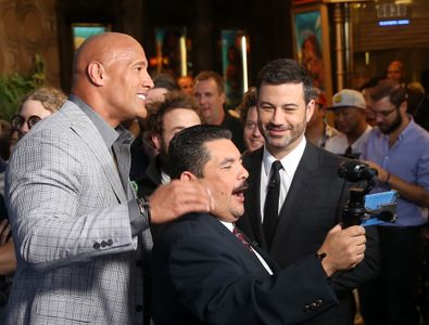 Dwayne Johnson, Jimmy Kimmel, and Guillermo Rodriguez at an event for Moana (2016)