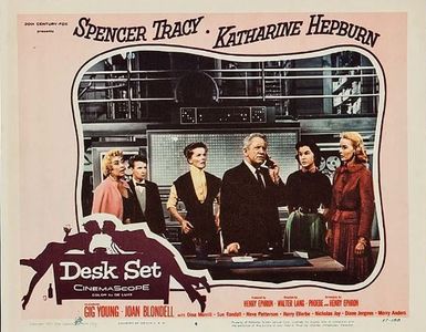 Katharine Hepburn, Spencer Tracy, Joan Blondell, Sue Randall, Dina Merrill, and Sammy Ogg in Desk Set (1957)