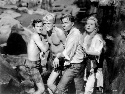 James Mason, Pat Boone, Arlene Dahl, and Peter Ronson in Journey to the Center of the Earth (1959)