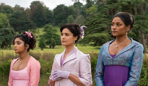 Shelley Conn, Charithra Chandran, and Simone Ashley in Bridgerton: Harmony (2022)