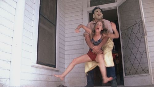 Gunnar Hansen and Teri McMinn in The Texas Chain Saw Massacre (1974)