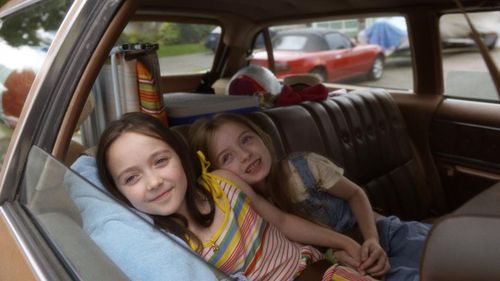 Vera Frederickson and Emma Oliver on set of When the Streetlights Go On