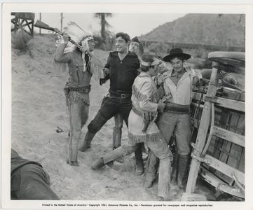 Noah Beery Jr., Lon Chaney Jr., Riley Hill, Ethan Laidlaw, Charles Stevens, and Carleton Young in Overland Mail (1942)