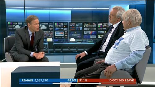 Stanley Johnson, Tom Bradby, and David Davis in Referendum Result Live: ITV News Special (2016)