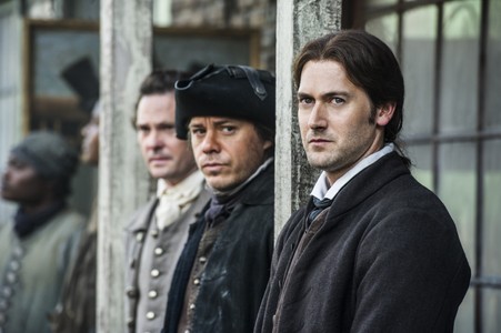 Henry Thomas, Michael Raymond-James, and Ryan Eggold in Sons of Liberty (2015)
