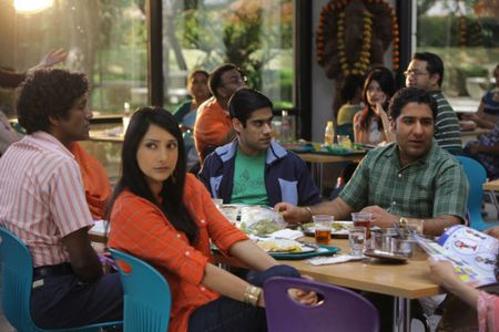 Sacha Dhawan, Rebecca Hazlewood, and Parvesh Cheena in Outsourced (2010)