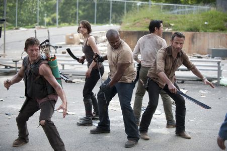 Norman Reedus, Andrew Lincoln, Irone Singleton, Lauren Cohan, and Steven Yeun in The Walking Dead (2010)