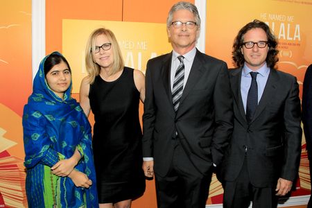 Davis Guggenheim, Laurie MacDonald, Walter F. Parkes, and Malala Yousafzai at an event for He Named Me Malala (2015)