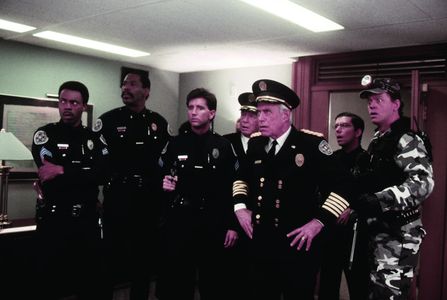 George Gaynes, David Graf, Bruce Mahler, Matt McCoy, George R. Robertson, Bubba Smith, and Michael Winslow in Police Aca