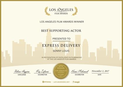 Los Angeles Film Awards honours Sonny Louis as Best Supporting Actor in Express Delivery
