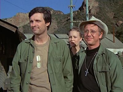 Alan Alda, William Christopher, and Sheila Lauritsen in M*A*S*H (1972)