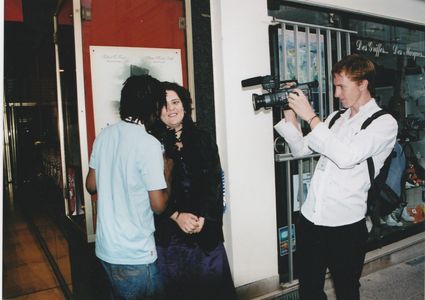 Being interviewed at the launch of 