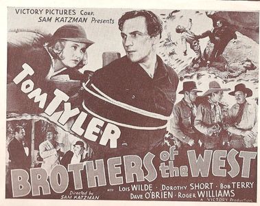 Jim Corey, Dave O'Brien, Tom Tyler, Lois Wilde, and Roger Williams in Brothers of the West (1937)