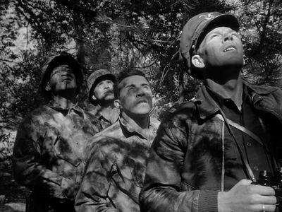 Paul Mazursky, Stephen Coit, Kenneth Harp, and Frank Silvera in Fear and Desire (1953)