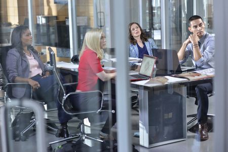 Merrin Dungey, Hayley Atwell, Emily Kinney, and Manny Montana in Conviction (2016)