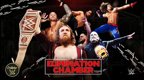 Jeff Hardy, A.J. Styles, Randy Orton, Bryan Danielson, Joe Seanoa, and Adeel Alam in WWE Elimination Chamber (2019)