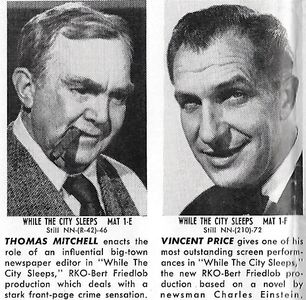 Vincent Price and Thomas Mitchell in While the City Sleeps (1956)