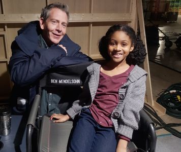 Jaxon Rose Moore and Ben Mendelsohn on the set of Stephen King and HBO's 
