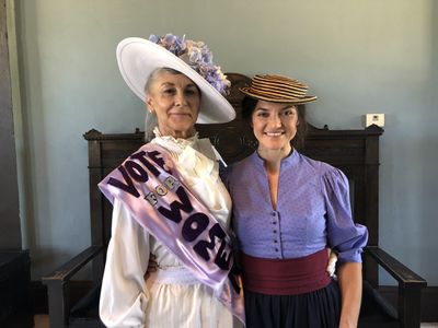 The Woman Who Robbed Stagecoaches: Me as Julia Ward Howe with Pearl Hart (Lorraine Etchell)