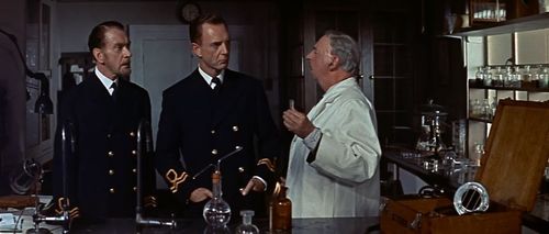 Robert Flemyng, Miles Malleson, and Clifton Webb in The Man Who Never Was (1956)