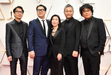 Bong Joon Ho, Lee Ha-jun, and Han Jin-won at an event for The Oscars (2020)
