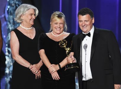Rebecca Eaton, Steven Moffat, and Sue Vertue at an event for The 68th Primetime Emmy Awards (2016)
