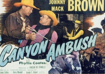 Johnny Mack Brown, Phyllis Coates, Stanley Price, and Lee Roberts in Canyon Ambush (1952)