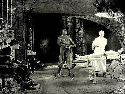Lon Chaney, Hallam Cooley, Walter James, and Gertrude Olmstead in The Monster (1925)