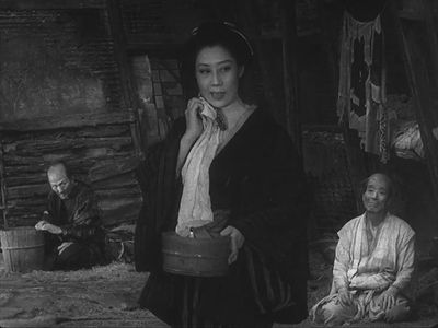 Bokuzen Hidari, Haruo Tanaka, and Isuzu Yamada in The Lower Depths (1957)