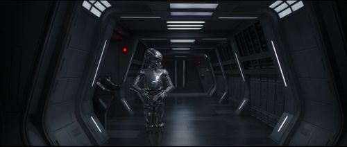 The Imperial RA7 droid takes inventory of Moff Gideon’s ship in The Mandalorian season 2, chapter 16, “The Rescue”