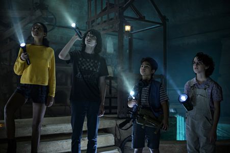 Logan Kim, Mckenna Grace, Finn Wolfhard, and Celeste O'Connor in Ghostbusters: Afterlife (2021)