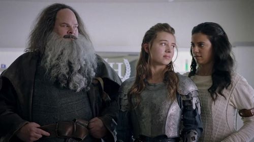 Joel McCrary, Caitlin Carmichael, and Catherine Lidstone in Dwight in Shining Armor (2018)